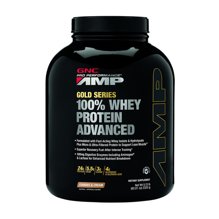 AMP Gold Advanced 100% Proteina din zer cu aroma de biscuiti si frisca (2325 grame), GNC AMP Gold Advanced 100% Proteina din zer cu aroma de biscuiti si frisca (2325 grame), GNC