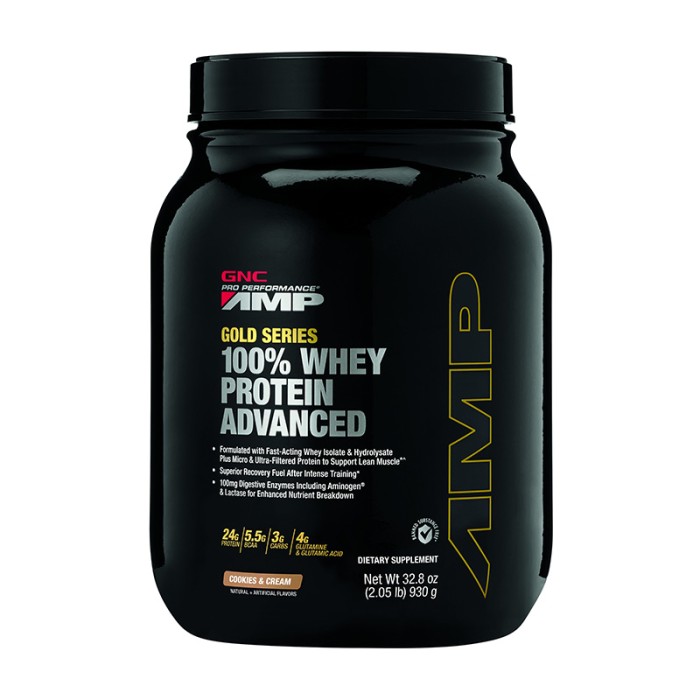 AMP Gold Advanced 100% Proteina din zer cu aroma de biscuiti si frisca (930 grame), GNC AMP Gold Advanced 100% Proteina din zer cu aroma de biscuiti si frisca (930 grame), GNC