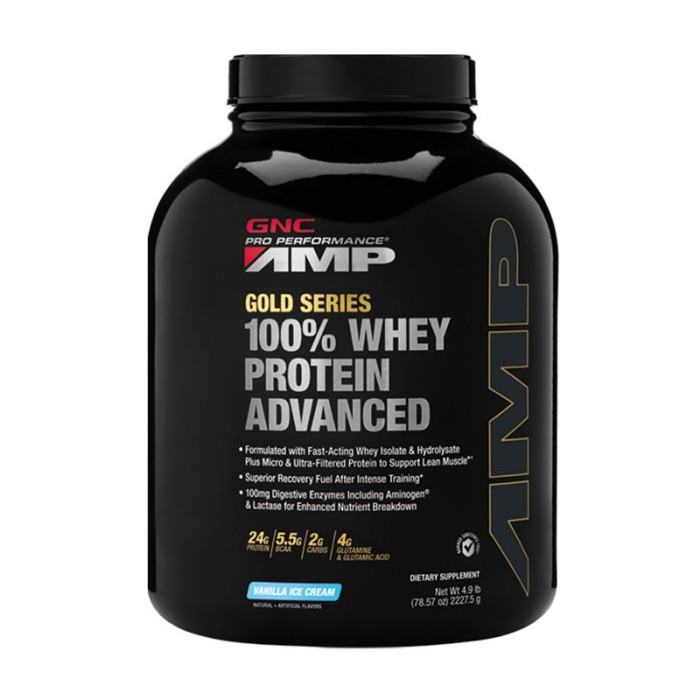 AMP Gold Advanced 100% Proteina din zer cu aroma de vanilie (2227.5 grame), GNC AMP Gold Advanced 100% Proteina din zer cu aroma de vanilie (2227.5 grame), GNC