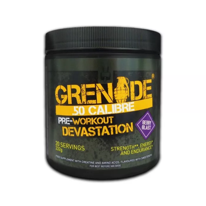 Grenade .50 Calibre Pre-workout complex pentru energie cu aroma de fructe de padure (232 grame), GNC Grenade .50 Calibre Pre-workout complex pentru energie cu aroma de fructe de padure (232 grame), GNC