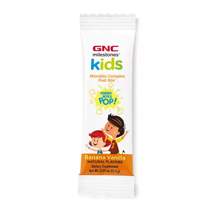 Microbio Complex Fast Stix Probiotice pentru copii 4+ ani cu aroma de vanilie si banane (30 plicuri), GNC Milestones Microbio Complex Fast Stix Probiotice pentru copii 4+ ani cu aroma de vanilie si banane (30 plicuri), GNC Milestones