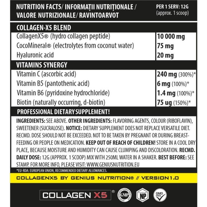 Collagen-X5 cu aroma de mango (360 grame), Genius Nutrition