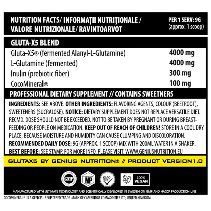 Gluta-X5 cu aroma de capsuni (405 grame), Genius Nutrition Gluta-X5 cu aroma de capsuni (405 grame), Genius Nutrition