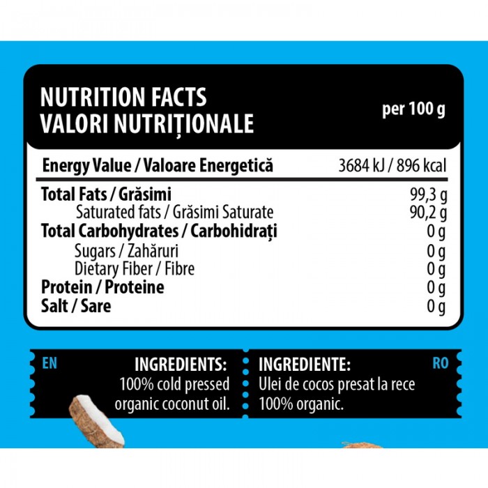 Ulei bio de cocos (200 grame), Genius Nutrition Ulei bio de cocos (200 grame), Genius Nutrition