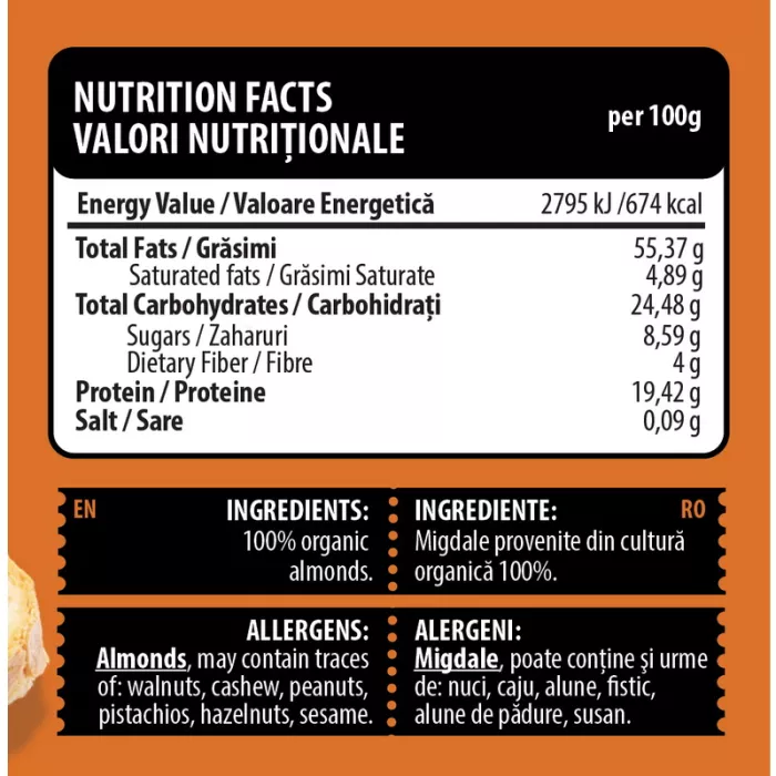 Unt bio de migdale (250 grame), Genius Nutrition