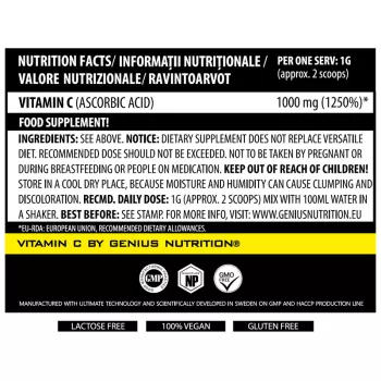 Vitamin C pudra (200 grame), Genius Nutrition Vitamin C pudra (200 grame), Genius Nutrition