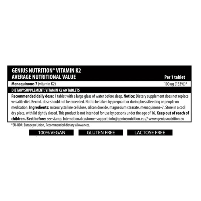 Vitamin K2 (60 tablete), Genius Nutrition Vitamin K2 (60 tablete), Genius Nutrition