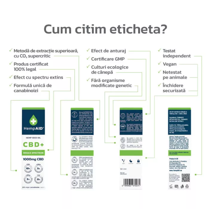 Ulei de canepa cu 1000mg CBD, 500mg CBDA, 500mg CBGA, broad spectrum (10 ml), HempAID Ulei de canepa cu 1000mg CBD, 500mg CBDA, 500mg CBGA, broad spectrum (10 ml), HempAID