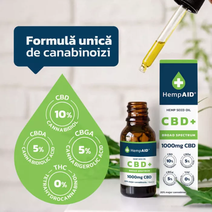 Ulei de canepa cu 1000mg CBD, 500mg CBDA, 500mg CBGA, broad spectrum (10 ml), HempAID Ulei de canepa cu 1000mg CBD, 500mg CBDA, 500mg CBGA, broad spectrum (10 ml), HempAID