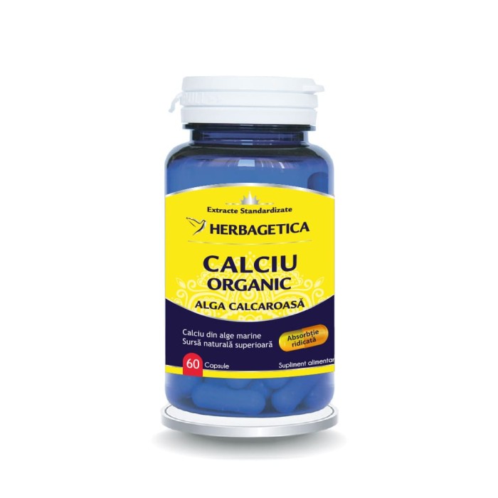 Calciu Organic alga calcaroasa (60 capsule), Herbagetica