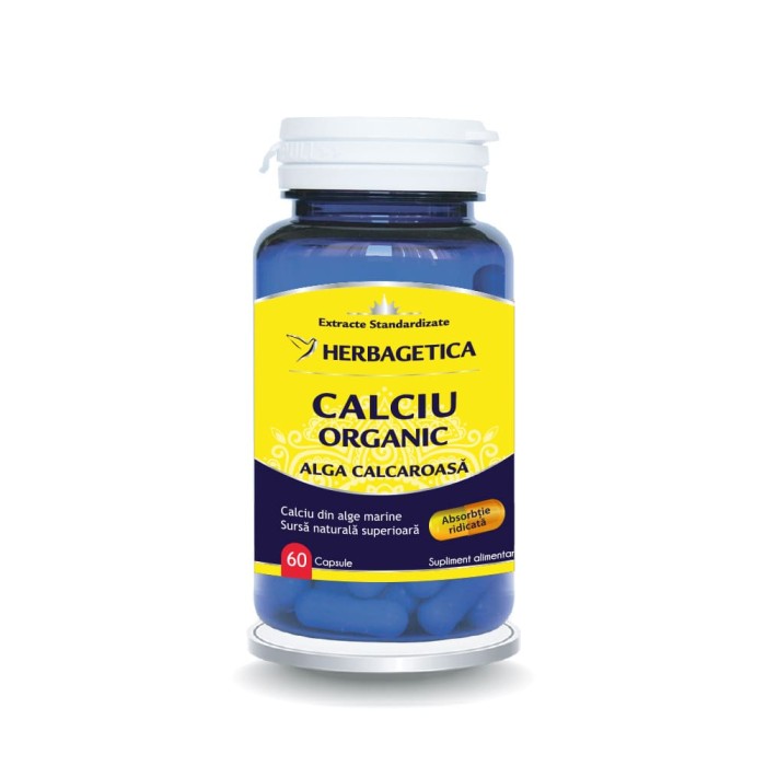 Calciu Organic alga calcaroasa (60 capsule), Herbagetica Calciu Organic alga calcaroasa (60 capsule), Herbagetica