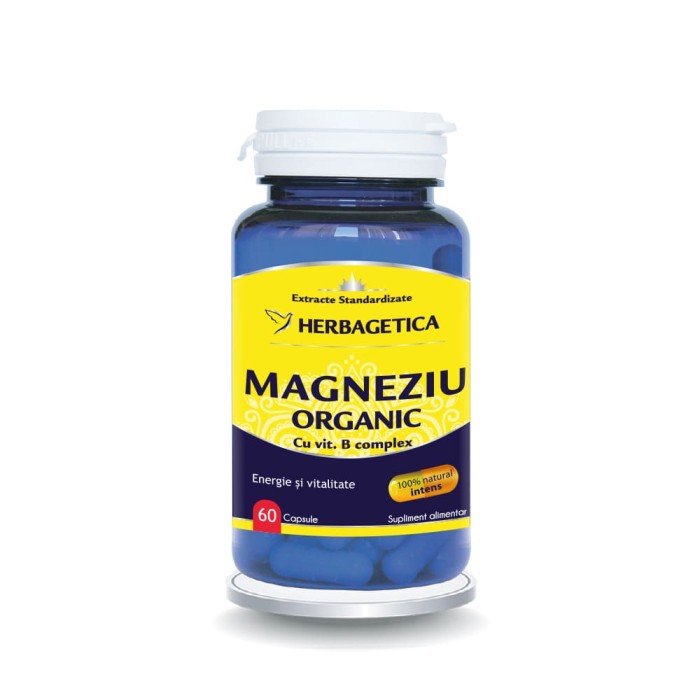 Magneziu Organic (60 capsule), Herbagetica Magneziu Organic (60 capsule), Herbagetica