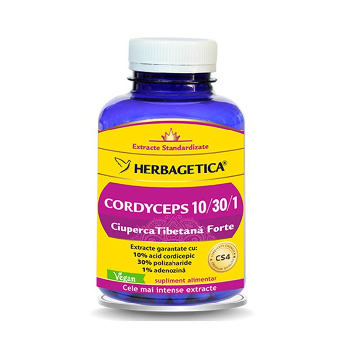 Cordyceps 10/30/1 Ciuperca Tibetana Forte (120 capsule), Herbagetica Cordyceps 10/30/1 Ciuperca Tibetana Forte (120 capsule), Herbagetica