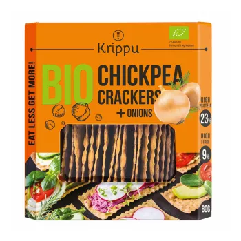 Crackers din naut cu ceapa, BIO, vegan (80 grame), Krippu Crackers din naut cu ceapa, BIO, vegan (80 grame), Krippu