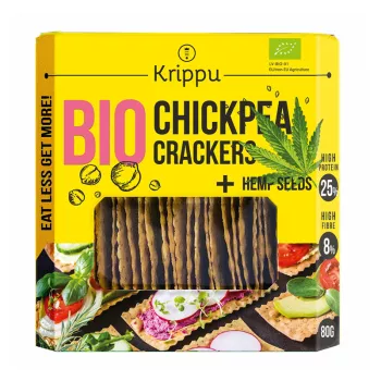 Crackers din naut cu seminte de canepa, BIO, vegan (80 grame), Krippu Crackers din naut cu seminte de canepa, BIO, vegan (80 grame), Krippu