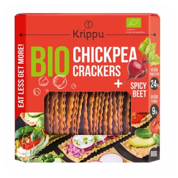 Crackers din naut cu sfecla picanta, BIO, vegan (80 grame), Krippu Crackers din naut cu sfecla picanta, BIO, vegan (80 grame), Krippu