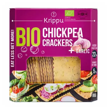 Crackers din naut cu usturoi, BIO, vegan (80 grame), Krippu Crackers din naut cu usturoi, BIO, vegan (80 grame), Krippu