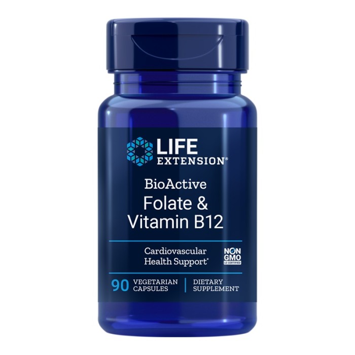 BioActive Folat cu Vitamina B12 (90 capsule), LifeExtension BioActive Folat cu Vitamina B12 (90 capsule), LifeExtension
