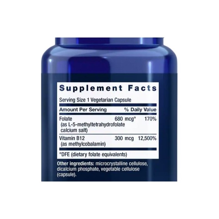 BioActive Folat cu Vitamina B12 (90 capsule), LifeExtension