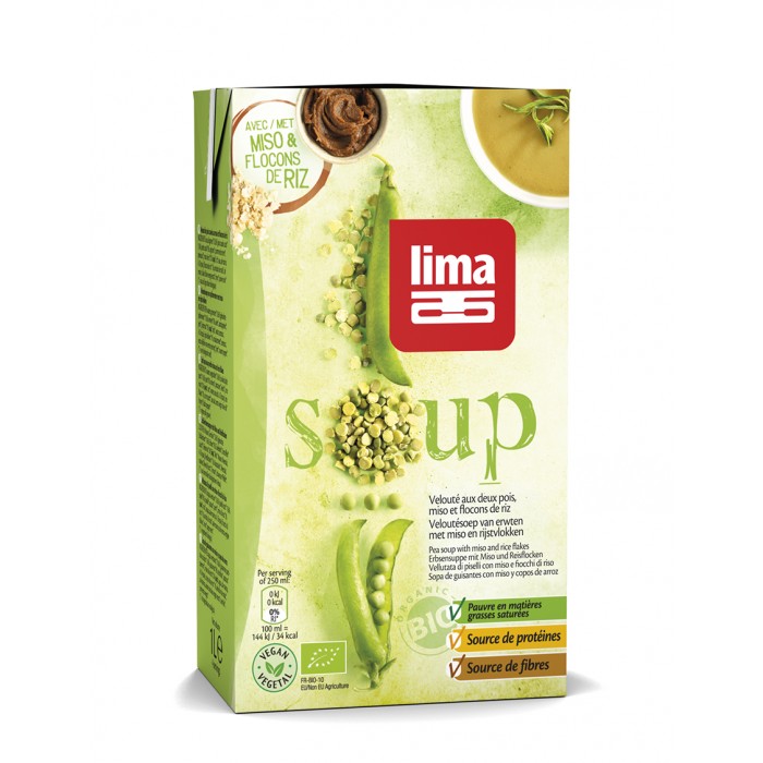 Supa crema de mazare cu miso si orez bio (1 litru), Lima Supa crema de mazare cu miso si orez bio (1 litru), Lima