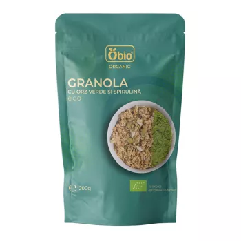 Granola cu orz verde si spirulina bio (200 grame), Obio Granola cu orz verde si spirulina bio (200 grame), Obio