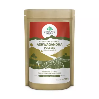 Ashwagandha pulbere radacina 100% certificata organic (100 grame), Organic India Ashwagandha pulbere radacina 100% certificata organic (100 grame), Organic India