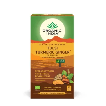 Ceai Adaptogen Turmeric si ghimbir (25 plicuri), Organic India Ceai Adaptogen Turmeric si ghimbir (25 plicuri), Organic India