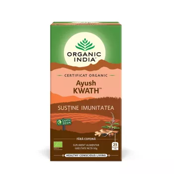 Ceai Tulsi Ayush Kwath - sistem imunitar (25 plicuri), Organic India Ceai Tulsi Ayush Kwath - sistem imunitar (25 plicuri), Organic India