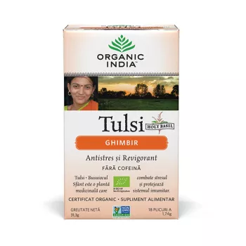 Ceai Tulsi Ghimbir (18 plicuri infuzie) , Organic India Ceai Tulsi Ghimbir (18 plicuri infuzie) , Organic India