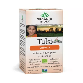 Ceai Tulsi Ghimbir (18 plicuri infuzie) , Organic India Ceai Tulsi Ghimbir (18 plicuri infuzie) , Organic India