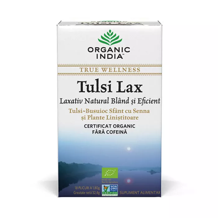 Ceai Tulsi Lax - ceai laxativ bland si eficient cu Senna (18 plicuri infuzie) , Organic India Ceai Tulsi Lax - ceai laxativ bland si eficient cu Senna (18 plicuri infuzie) , Organic India