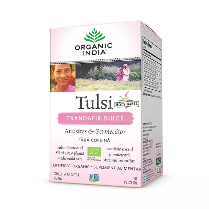 Ceai Tulsi Trandafir Dulce (18 plicuri infuzie) , Organic India Ceai Tulsi Trandafir Dulce (18 plicuri infuzie) , Organic India