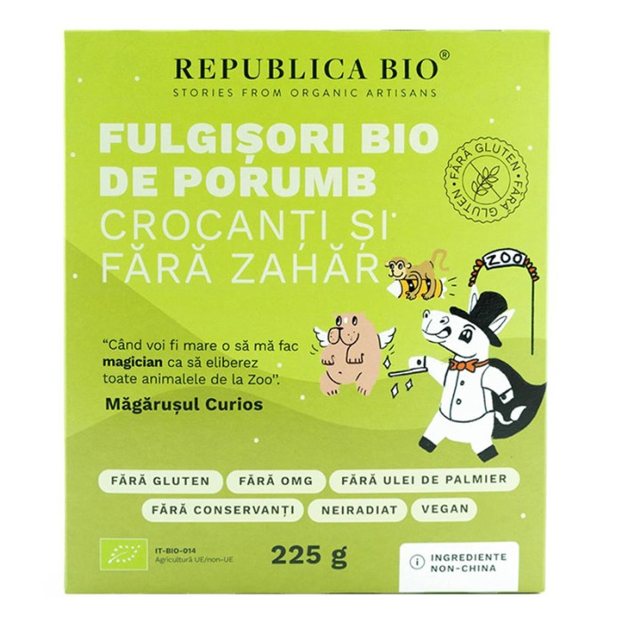Fulgisori Bio de porumb crocanti si fara zahar (225 grame), Republica Bio