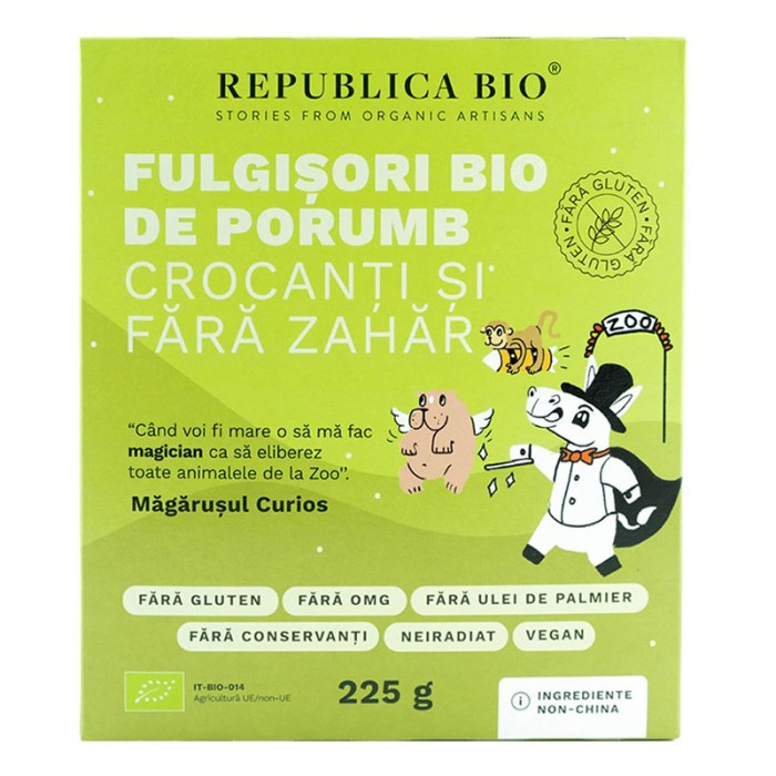 Fulgisori Bio de porumb crocanti si fara zahar (225 grame), Republica Bio Fulgisori Bio de porumb crocanti si fara zahar (225 grame), Republica Bio