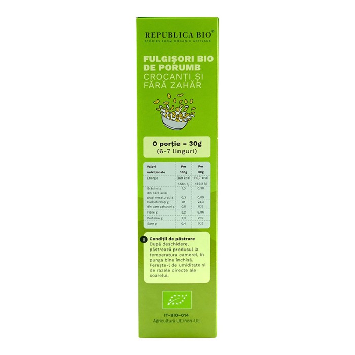 Fulgisori Bio de porumb crocanti si fara zahar (225 grame), Republica Bio Fulgisori Bio de porumb crocanti si fara zahar (225 grame), Republica Bio