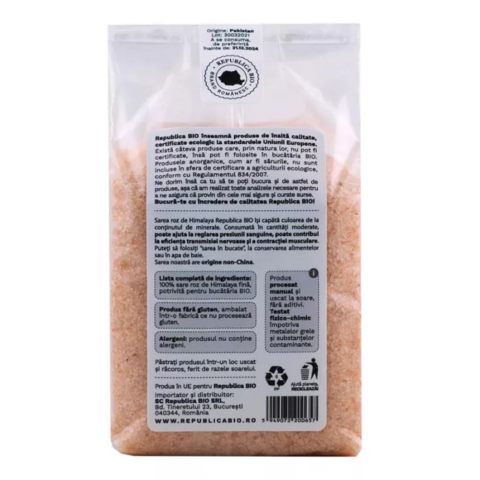 Sare roz de Himalaya fina fara gluten (500 grame), Republica Bio Sare roz de Himalaya fina fara gluten (500 grame), Republica Bio