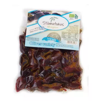 Masline Kalamata vidate cu continut redus de sare bio (250 grame), Stamatakos