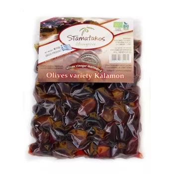 Masline Kalamata vidate marinate in otet bio (250 grame), Stamatakos