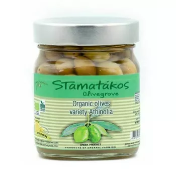 Masline verzi Athinolia cu cimbru si lamaie bio (290 grame), Stamatakos