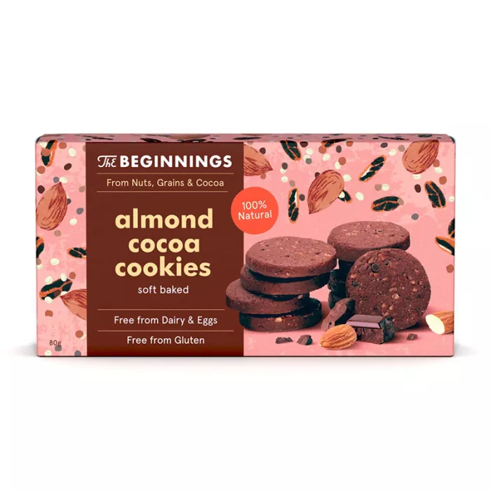 Cookies cu migdale si cacao, vegan, fara gluten (80 grame), The Beginnings Cookies cu migdale si cacao, vegan, fara gluten (80 grame), The Beginnings