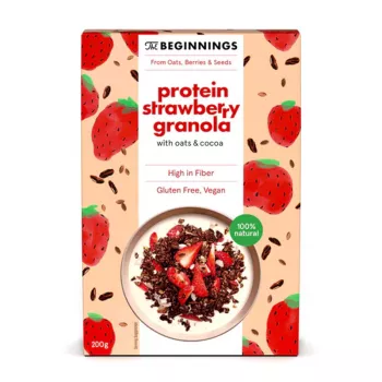 Granola cu capsuni, vegan, fara gluten, fara zahar (200 grame), The Beginnings Granola cu capsuni, vegan, fara gluten, fara zahar (200 grame), The Beginnings