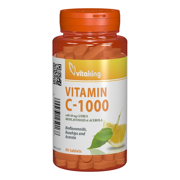 Vitamina C 1000 mg cu bioflavonoide, acerola si macese (90 comprimate), Vitaking