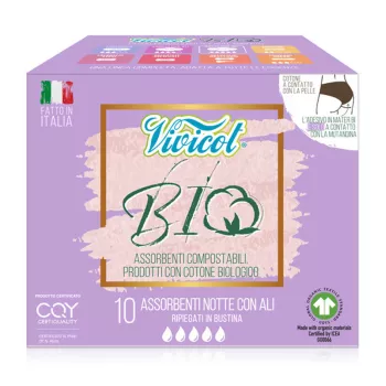 Absorbante de noapte din bumbac bio hipoalergenic compostabil (10 bucati), Vivicot