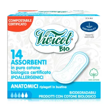Absorbante de zi din bumbac bio hipoalergenic compostabil fara aripioare - 3 picaturi (14 bucati), Vivicot