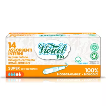 Tampoane din bumbac bio hipoalergenic compostabil cu aplicator - 3 picaturi (14 bucati), Vivicot