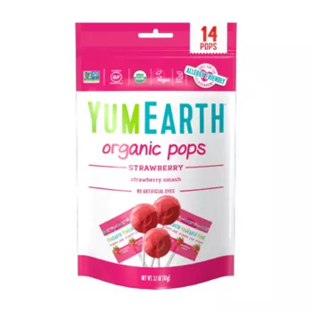 Acadele cu aroma de capsuni, BIO, fara alergeni, YumEarth Acadele cu aroma de capsuni, BIO, fara alergeni, YumEarth